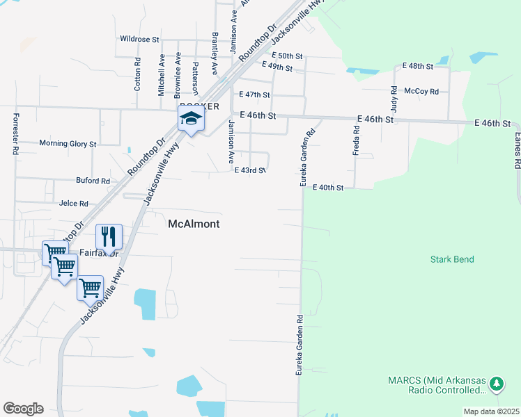 map of restaurants, bars, coffee shops, grocery stores, and more near 1813 Eureka Garden Road in North Little Rock