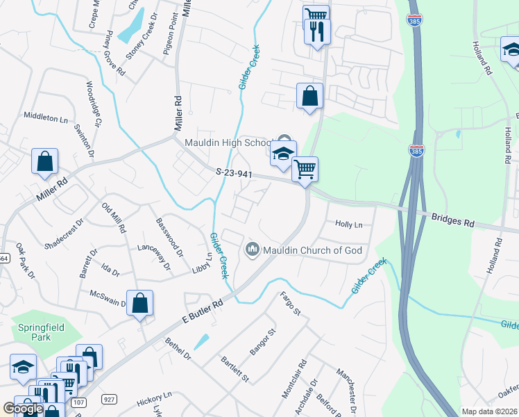 map of restaurants, bars, coffee shops, grocery stores, and more near 702 Lamboil St in Mauldin