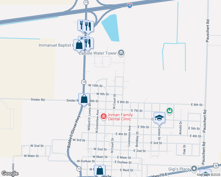 map of restaurants, bars, coffee shops, grocery stores, and more near 920 North Williams Avenue in Carlisle