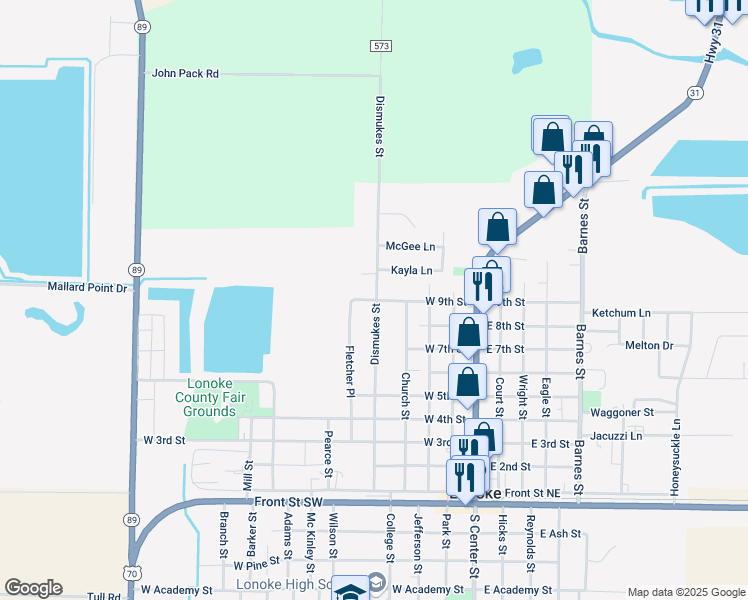 map of restaurants, bars, coffee shops, grocery stores, and more near 516 West 9th Street in Lonoke