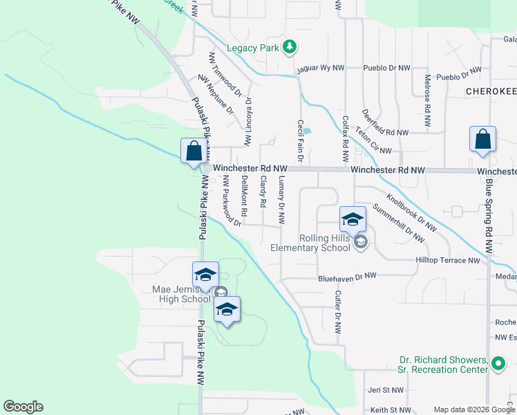 map of restaurants, bars, coffee shops, grocery stores, and more near 5004 Clardy Road in Huntsville