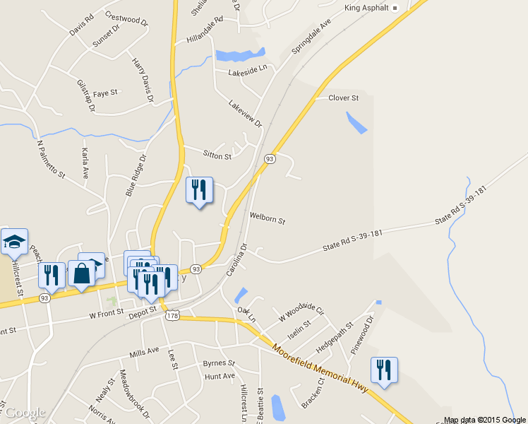 map of restaurants, bars, coffee shops, grocery stores, and more near 7 Welborn St in Liberty