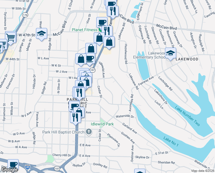 map of restaurants, bars, coffee shops, grocery stores, and more near 3824 Idlewild Avenue in North Little Rock