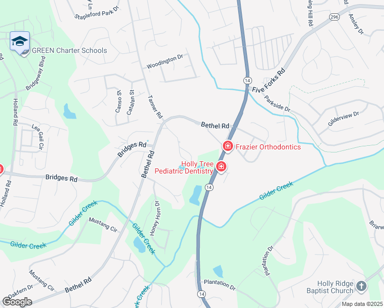 map of restaurants, bars, coffee shops, grocery stores, and more near 3106 Bethel Road in Simpsonville