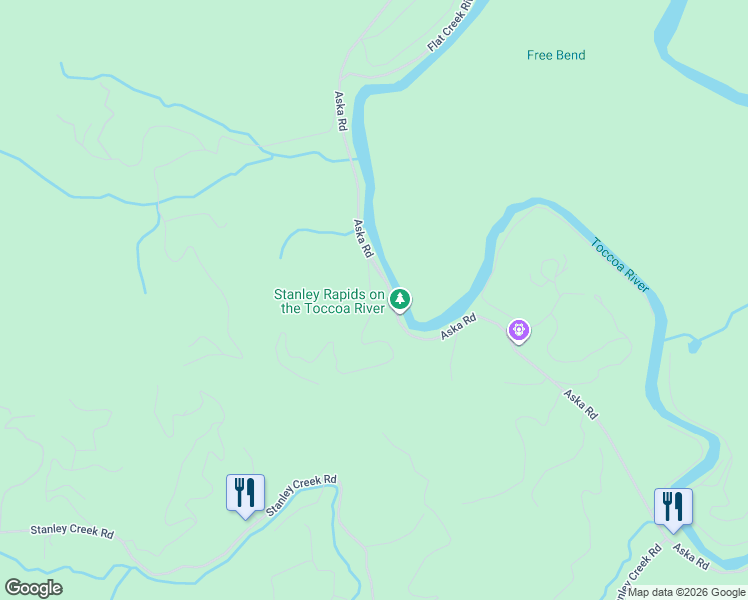 map of restaurants, bars, coffee shops, grocery stores, and more near 260 River Bend Lane in Blue Ridge