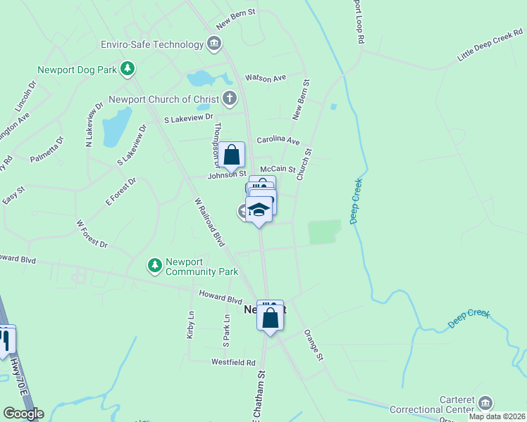 map of restaurants, bars, coffee shops, grocery stores, and more near 1502 Haskett Street in Newport