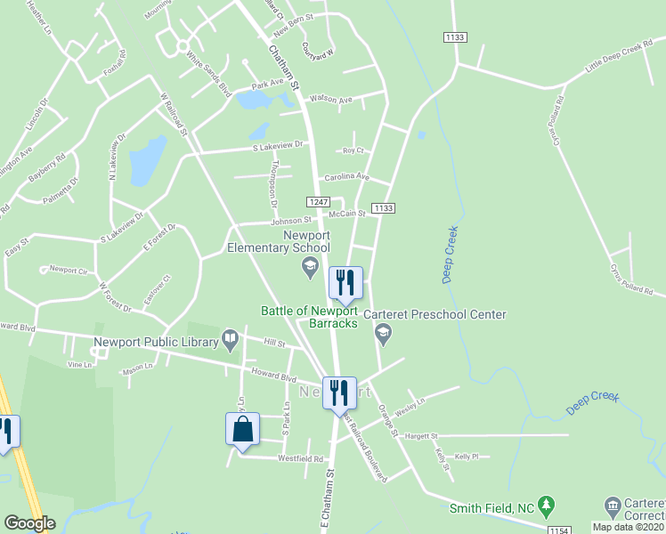 map of restaurants, bars, coffee shops, grocery stores, and more near 1502 Haskett Street in Newport