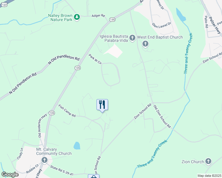 map of restaurants, bars, coffee shops, grocery stores, and more near 115 West Court in Easley