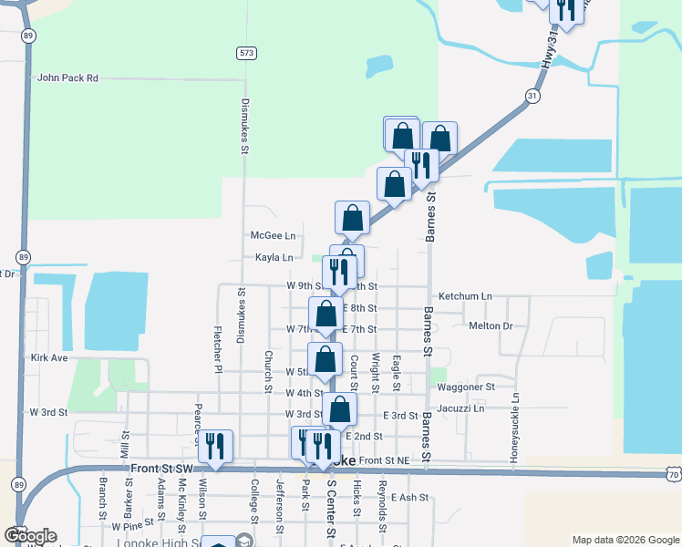 map of restaurants, bars, coffee shops, grocery stores, and more near 921 North Center Street in Lonoke