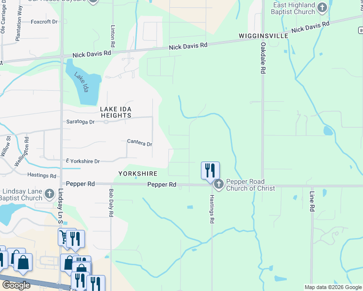 map of restaurants, bars, coffee shops, grocery stores, and more near 16242 Travertine Drive in Athens