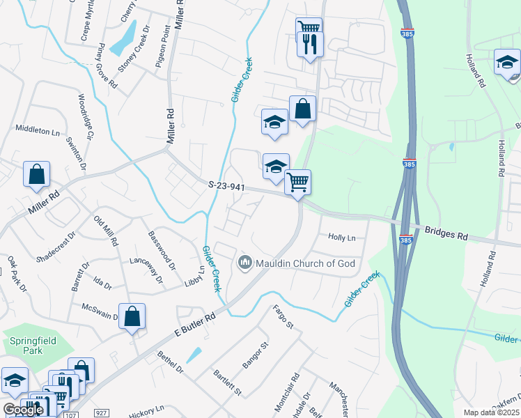 map of restaurants, bars, coffee shops, grocery stores, and more near 722 Lamboil Street in Mauldin
