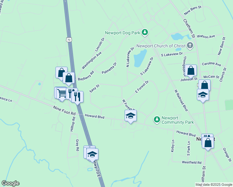 map of restaurants, bars, coffee shops, grocery stores, and more near 2908 Newport Circle in Newport