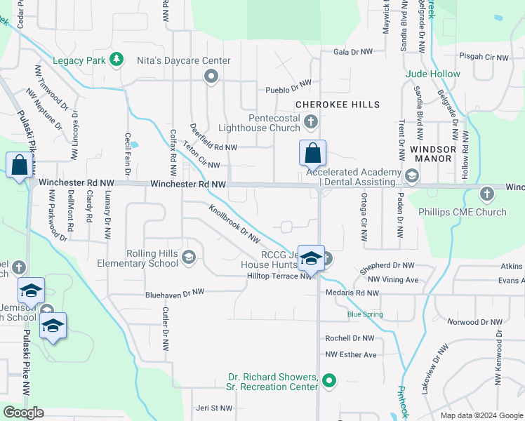 map of restaurants, bars, coffee shops, grocery stores, and more near 5006 Chancellor Square in Huntsville
