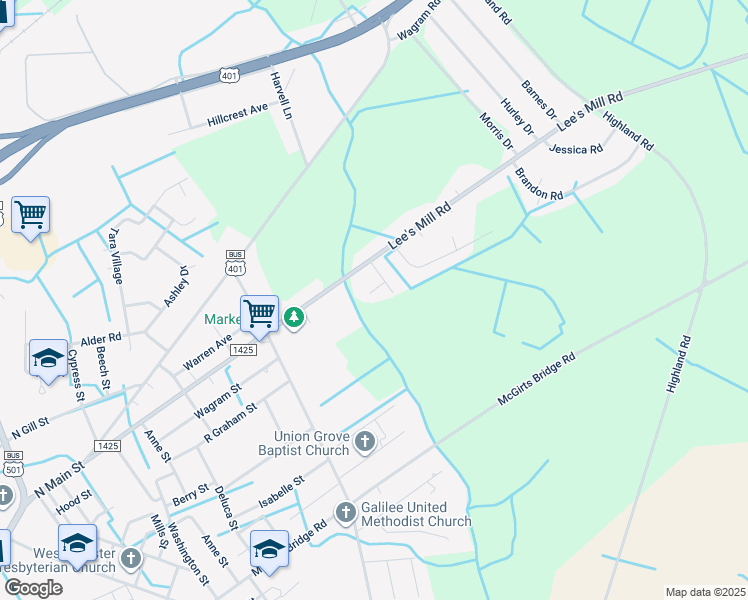 map of restaurants, bars, coffee shops, grocery stores, and more near 16060 Appaloosa Court in Laurinburg