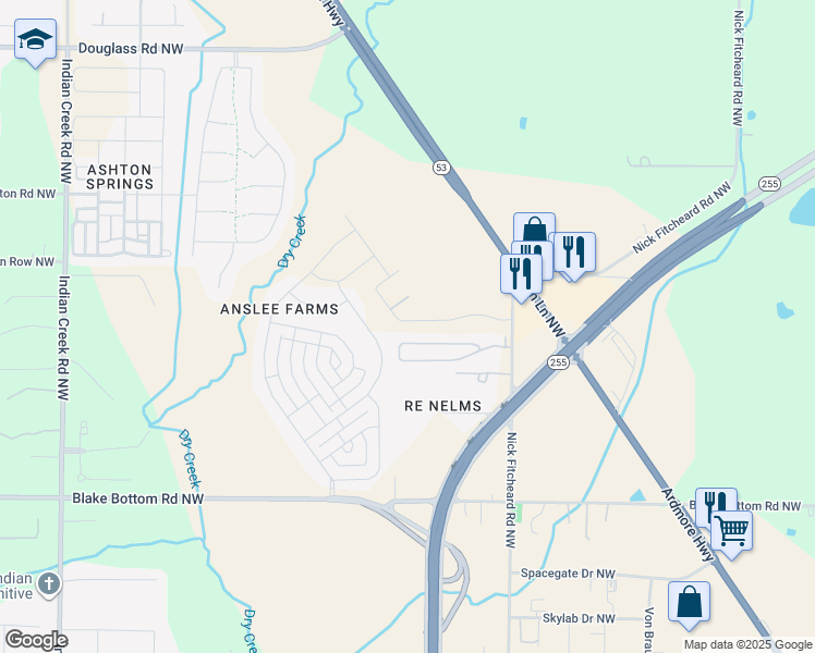 map of restaurants, bars, coffee shops, grocery stores, and more near 710 Nick Fitcheard Road Northwest in Huntsville