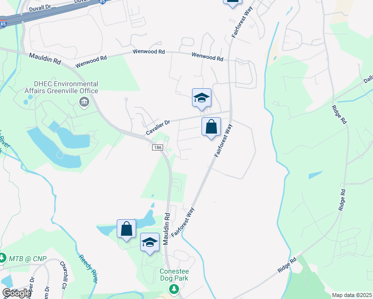 map of restaurants, bars, coffee shops, grocery stores, and more near 8 Retriever Lane in Greenville