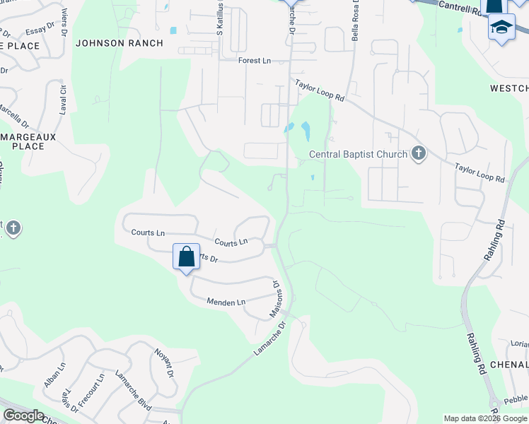 map of restaurants, bars, coffee shops, grocery stores, and more near 9 Farnham Loop in Little Rock