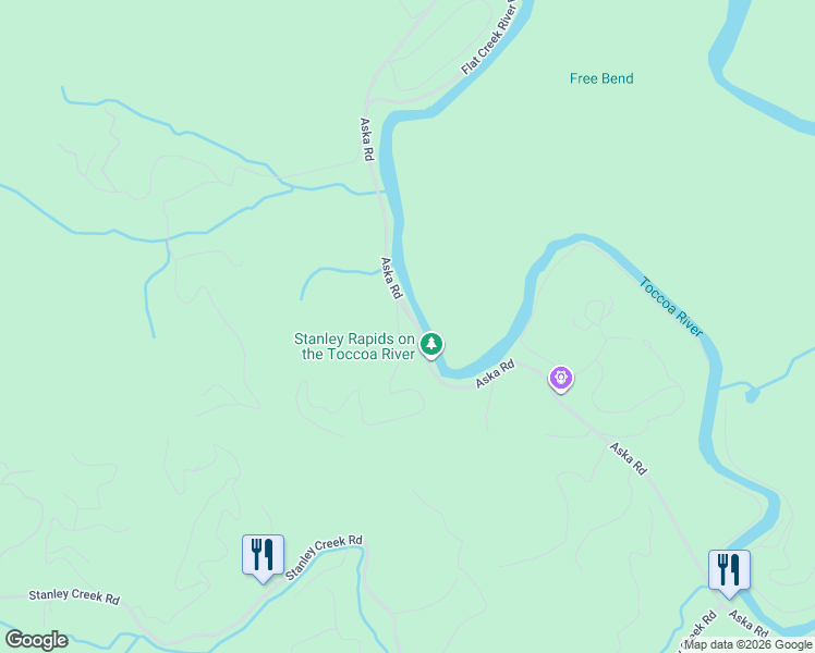 map of restaurants, bars, coffee shops, grocery stores, and more near 20 River Bend Lane in Blue Ridge