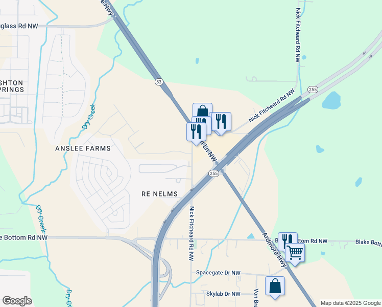 map of restaurants, bars, coffee shops, grocery stores, and more near 7500 Discovery Point Drive Northwest in Huntsville