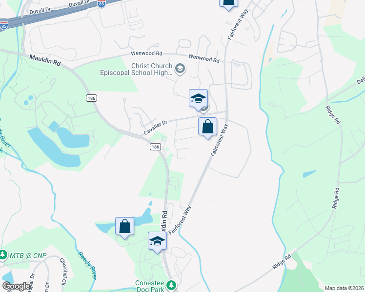 map of restaurants, bars, coffee shops, grocery stores, and more near 8 Retriever Lane in Greenville
