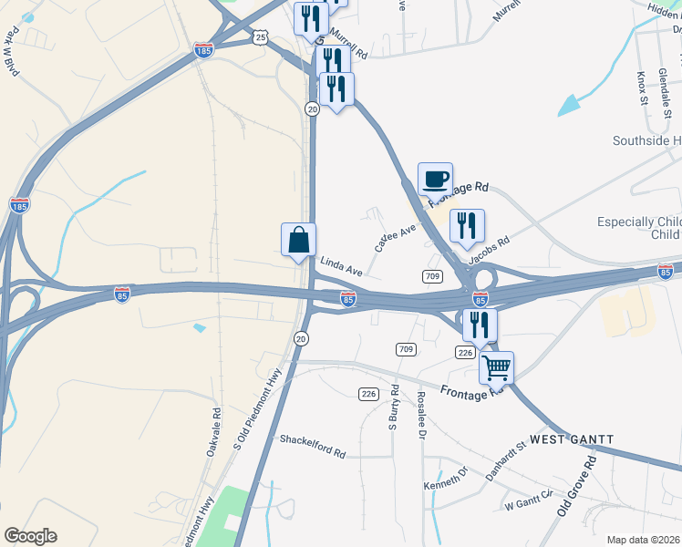 map of restaurants, bars, coffee shops, grocery stores, and more near 7 Linda Avenue in Greenville