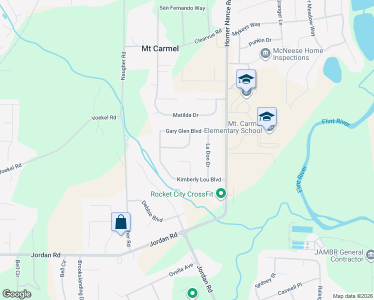 map of restaurants, bars, coffee shops, grocery stores, and more near 114 Beau Terra Lane in Huntsville