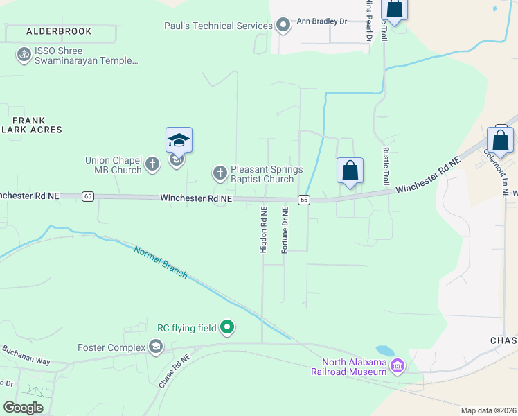map of restaurants, bars, coffee shops, grocery stores, and more near 6001 Meadow Winds Drive Northeast in Huntsville