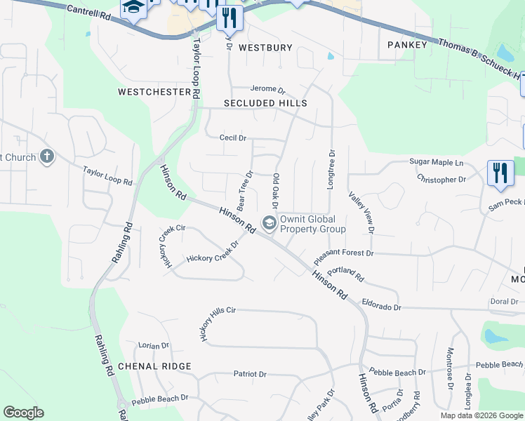 map of restaurants, bars, coffee shops, grocery stores, and more near 12 Honey Bear Court in Little Rock