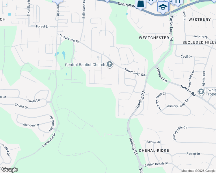map of restaurants, bars, coffee shops, grocery stores, and more near 53 Hanna Lane in Little Rock