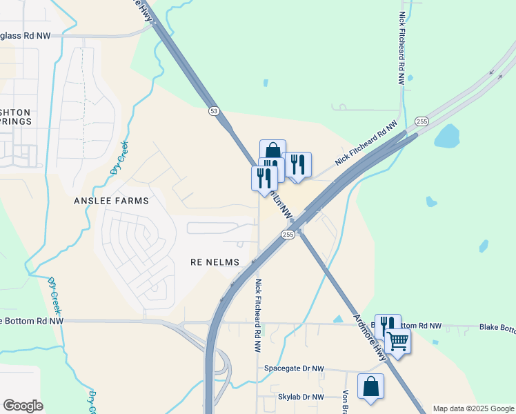 map of restaurants, bars, coffee shops, grocery stores, and more near 7500 Discovery Point Drive Northwest in Huntsville