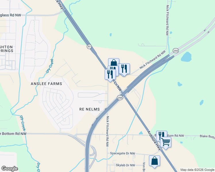 map of restaurants, bars, coffee shops, grocery stores, and more near 7506 Discovery Point Drive Northwest in Huntsville