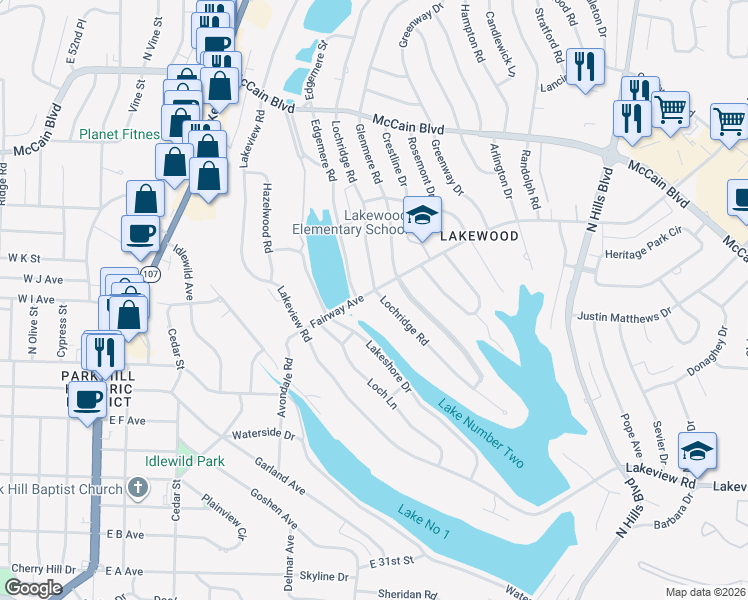 map of restaurants, bars, coffee shops, grocery stores, and more near 4115 Lochridge Road in North Little Rock