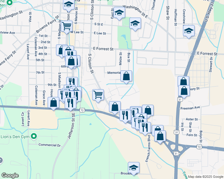 map of restaurants, bars, coffee shops, grocery stores, and more near 704 Wickerberry Way in Athens