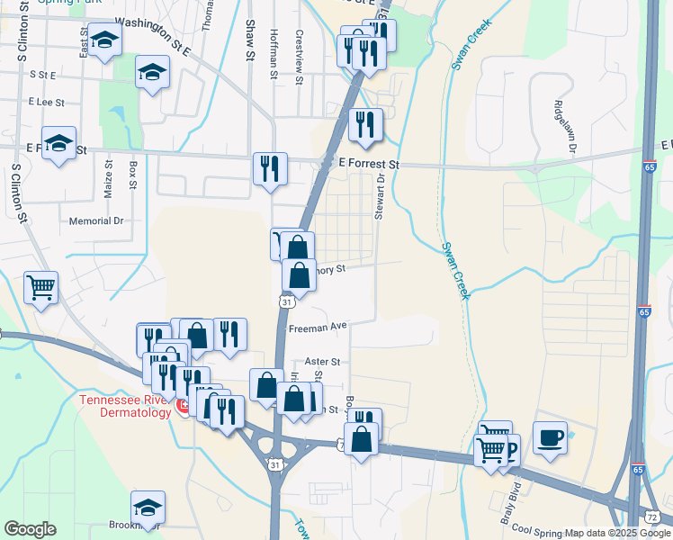 map of restaurants, bars, coffee shops, grocery stores, and more near 1402 Armory Street in Athens