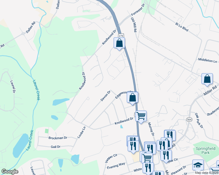 map of restaurants, bars, coffee shops, grocery stores, and more near 206 Devon Drive in Mauldin