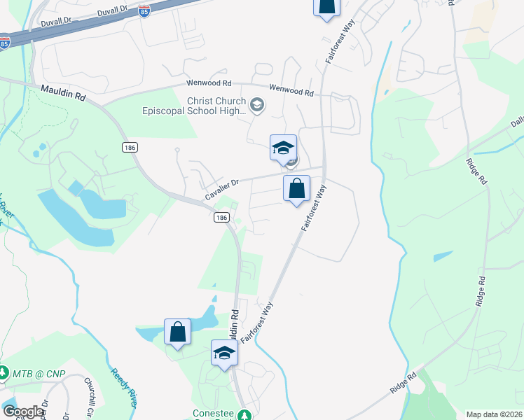 map of restaurants, bars, coffee shops, grocery stores, and more near 8 Retriever Lane in Greenville