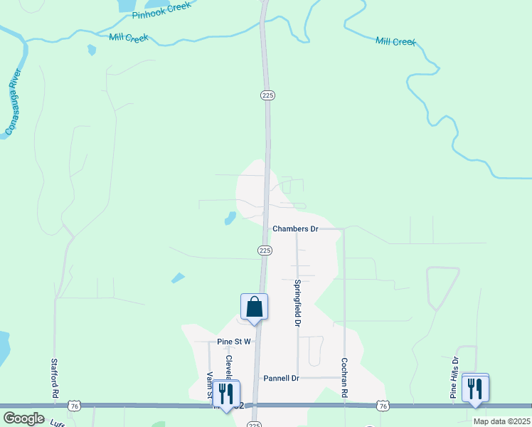 map of restaurants, bars, coffee shops, grocery stores, and more near 2181 Georgia 225 in Chatsworth