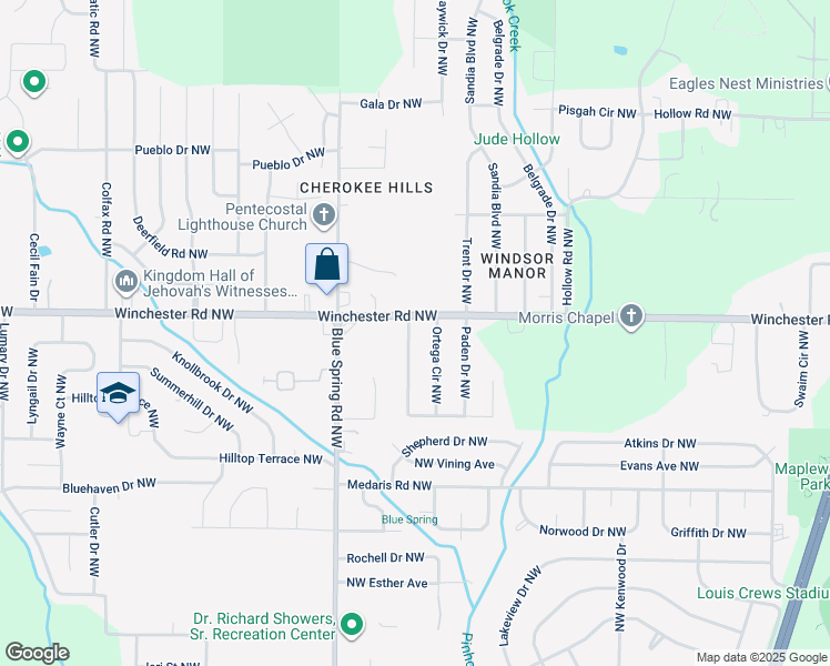 map of restaurants, bars, coffee shops, grocery stores, and more near 5003 Ortega Circle Northwest in Huntsville