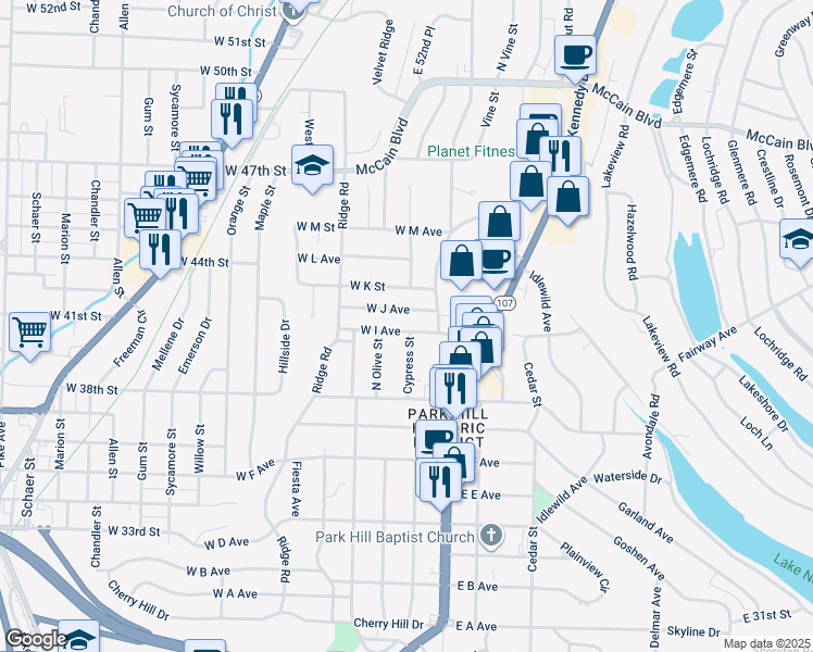 map of restaurants, bars, coffee shops, grocery stores, and more near 219 West I Avenue in North Little Rock