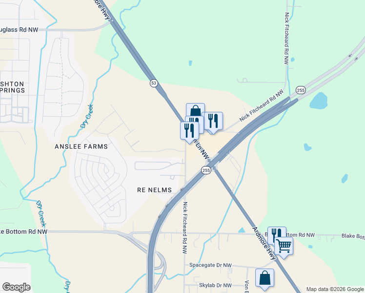 map of restaurants, bars, coffee shops, grocery stores, and more near 782 Nick Fitcheard Road Northwest in Huntsville