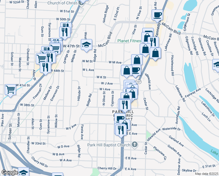 map of restaurants, bars, coffee shops, grocery stores, and more near 219 West I Avenue in North Little Rock