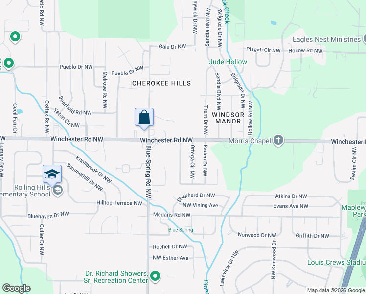 map of restaurants, bars, coffee shops, grocery stores, and more near 5003 Ortega Circle Northwest in Huntsville