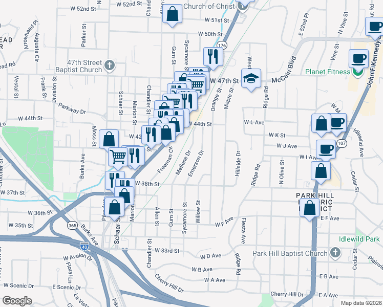 map of restaurants, bars, coffee shops, grocery stores, and more near 4104 Mellene Drive in North Little Rock