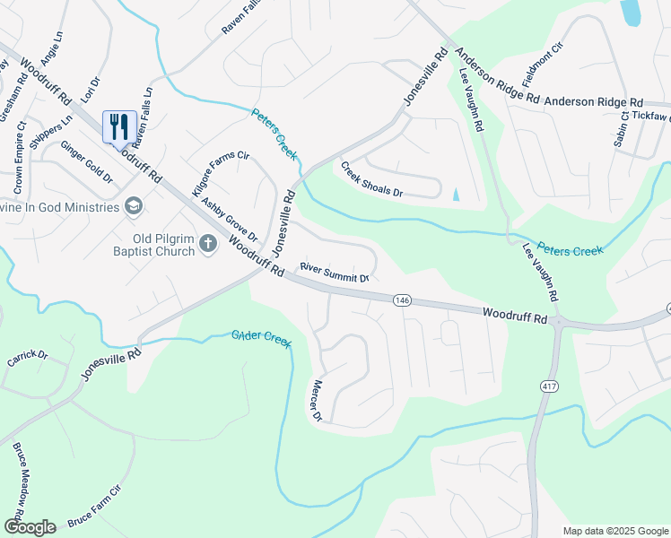 map of restaurants, bars, coffee shops, grocery stores, and more near 2 Hawkhurst court in Simpsonville