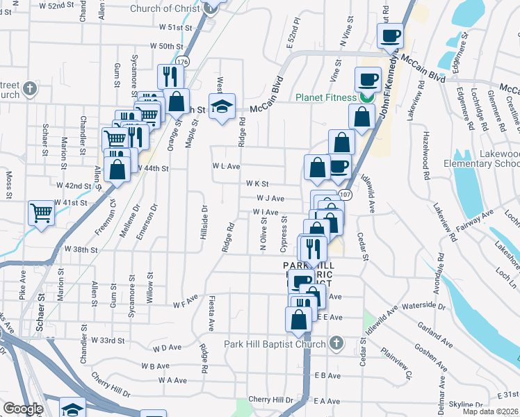 map of restaurants, bars, coffee shops, grocery stores, and more near 325 West I Avenue in North Little Rock