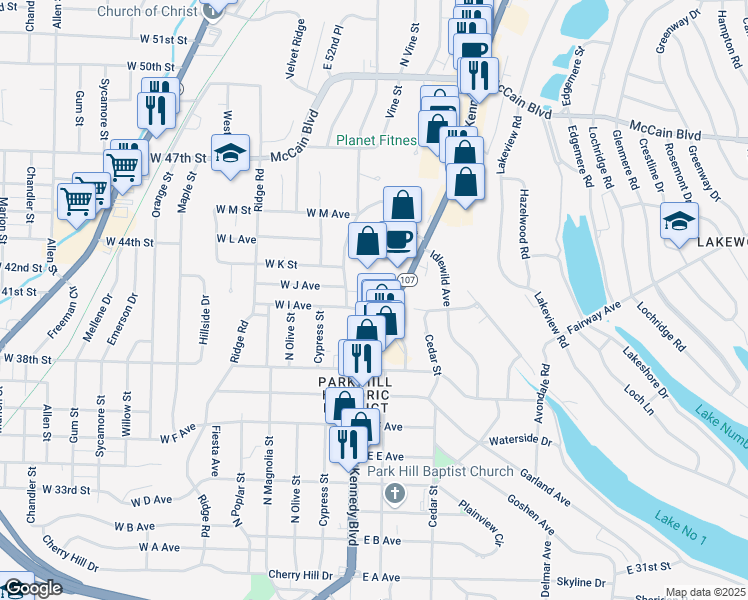 map of restaurants, bars, coffee shops, grocery stores, and more near 4109 John F Kennedy Boulevard in North Little Rock