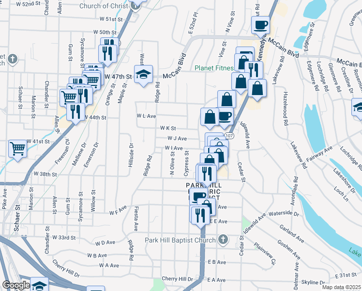 map of restaurants, bars, coffee shops, grocery stores, and more near 219 West I Avenue in North Little Rock