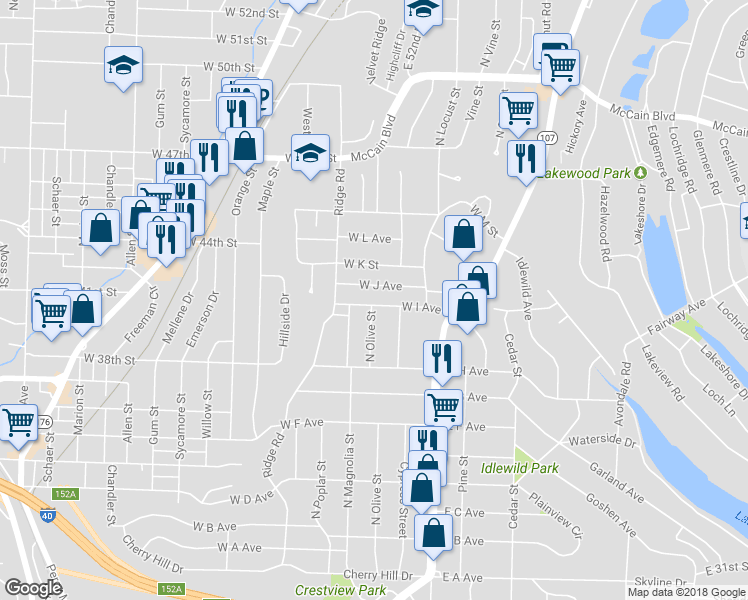 map of restaurants, bars, coffee shops, grocery stores, and more near 325 West I Avenue in North Little Rock