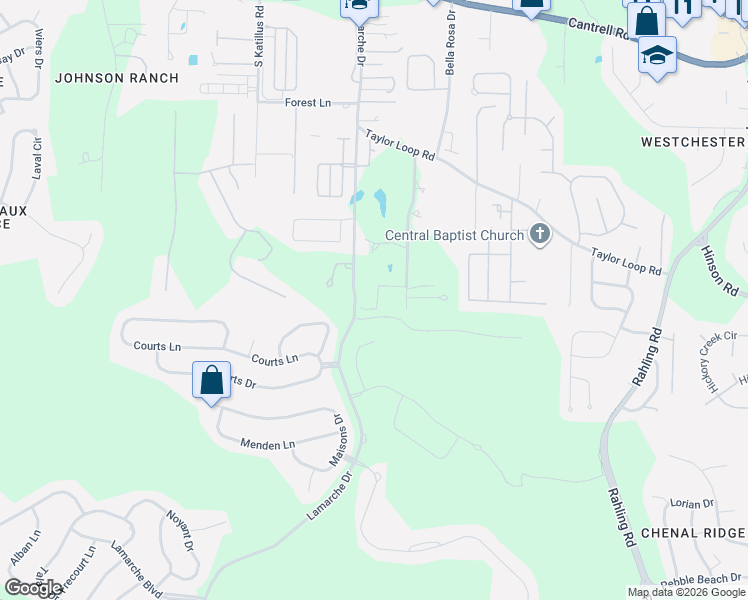 map of restaurants, bars, coffee shops, grocery stores, and more near 4100 Carter Lane in Little Rock