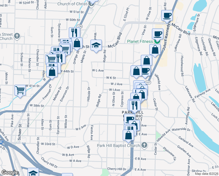 map of restaurants, bars, coffee shops, grocery stores, and more near 331 West I Avenue in North Little Rock